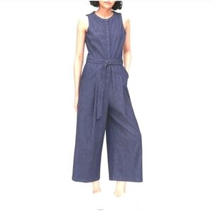 BANANA REPUBLIC Sleeveless Dark Blue Denim Wide Leg  Cropped Jumpsuit Petite 0‎